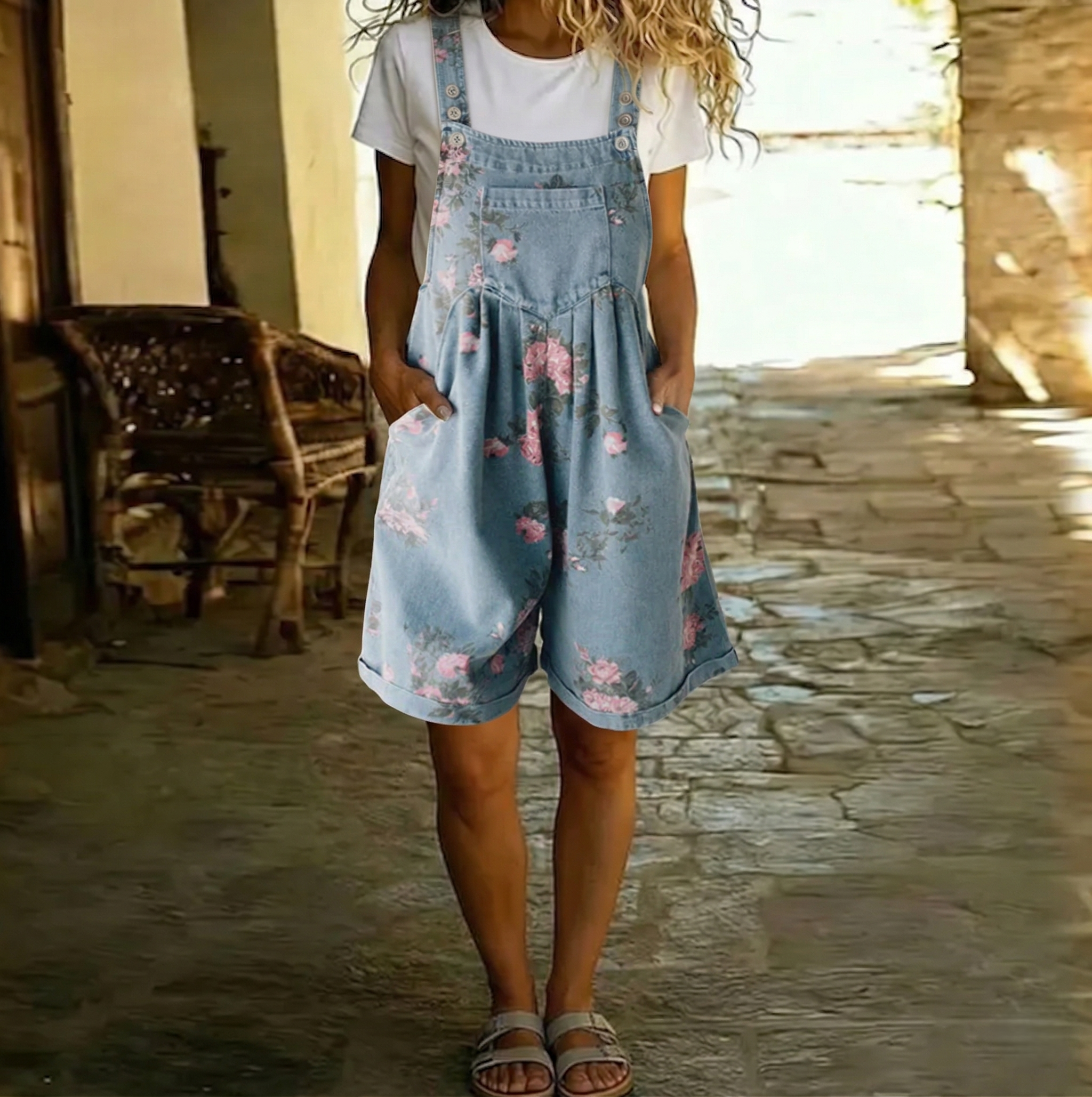 Lucy - Combinaison en denim fleurie