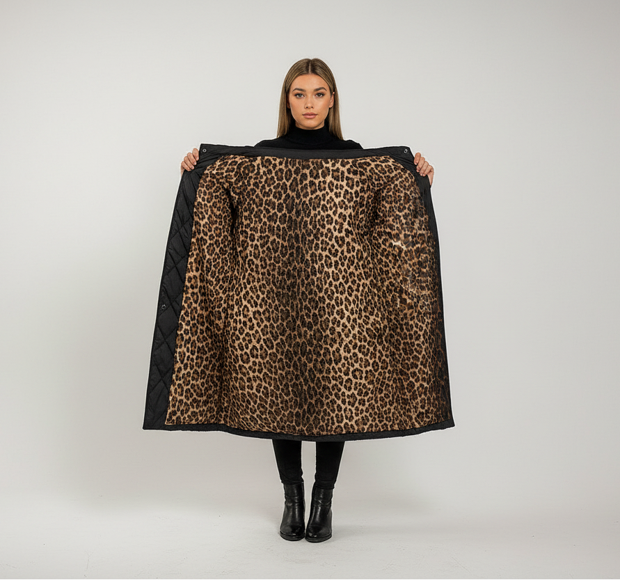 Manteau matelassé premium à doublure imprimé léopard