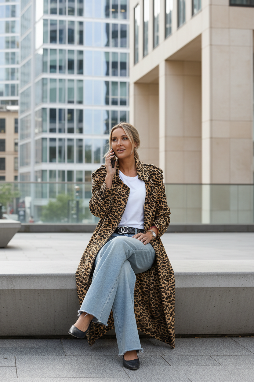 Manteau midi léopard