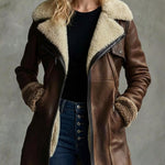 Manteau vintage à col contrastant en peau d'agneau