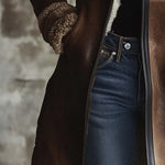 Manteau vintage à col contrastant en peau d'agneau