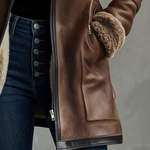 Manteau vintage à col contrastant en peau d'agneau