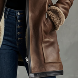 Manteau vintage à col contrastant en peau d'agneau
