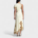 Margaret - Robe longue en satin à touches de dentelle