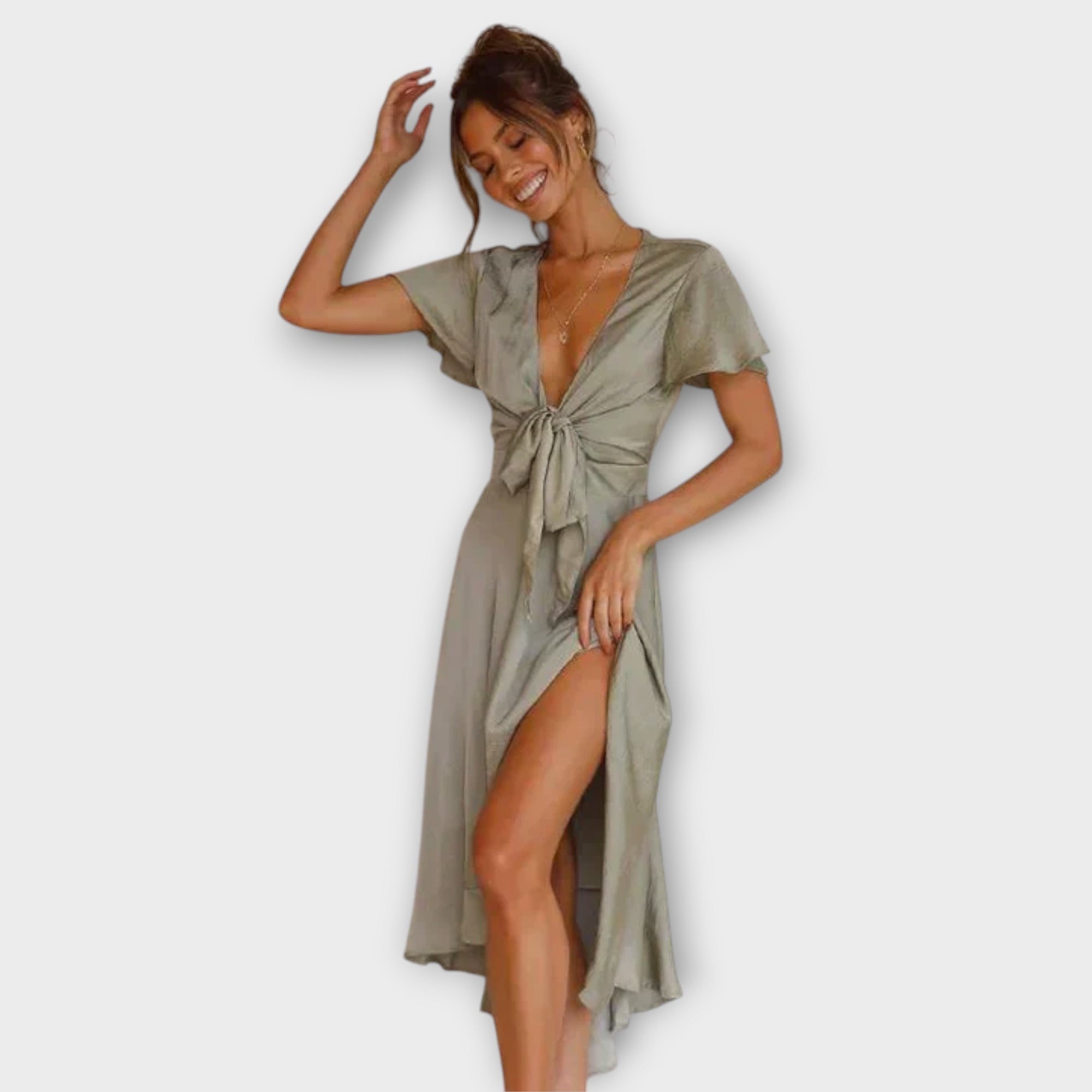 Margret - Robe midi élégante à encolure en V