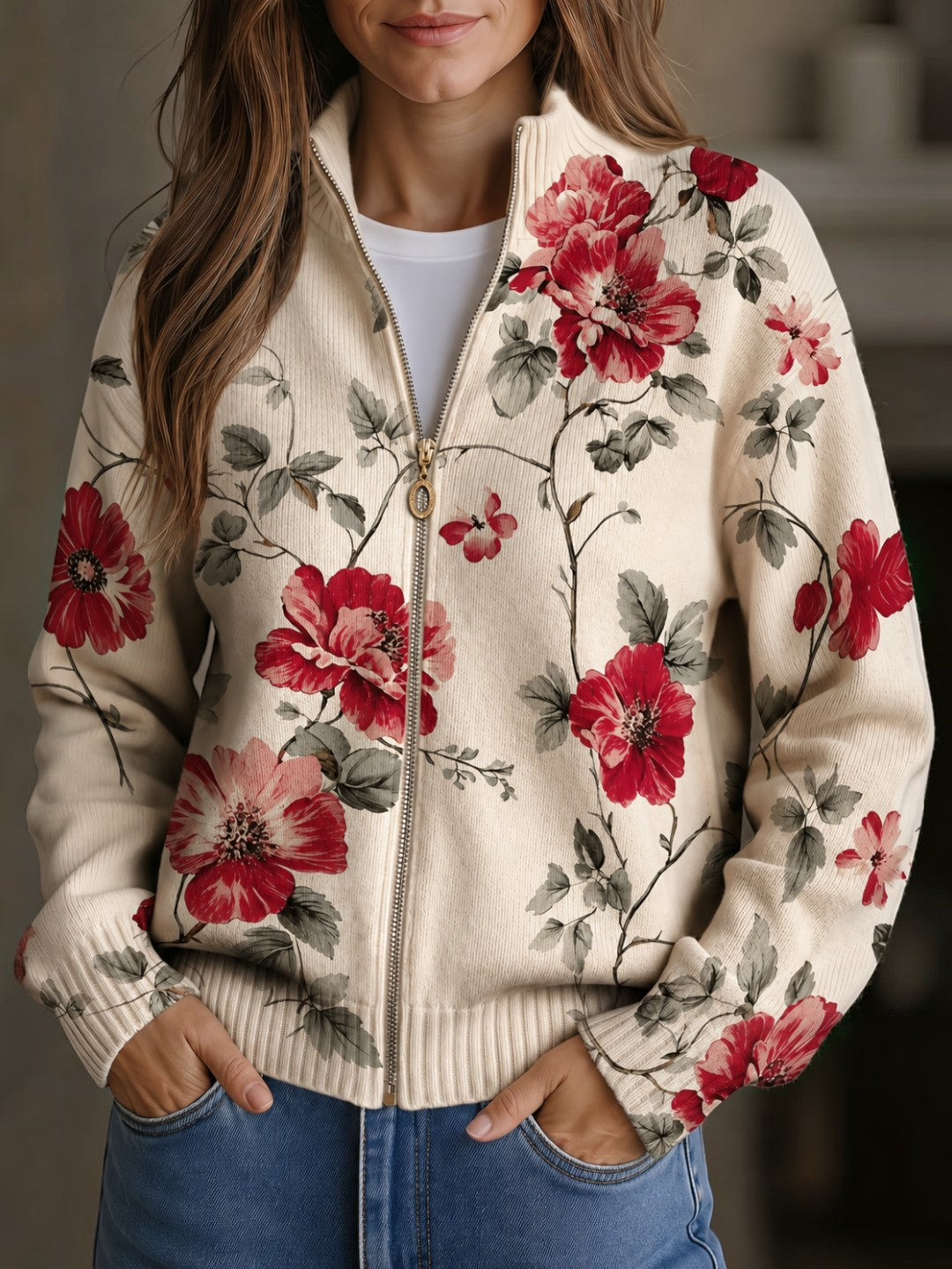 Marguerite | Cardigan à motif de roses vintage