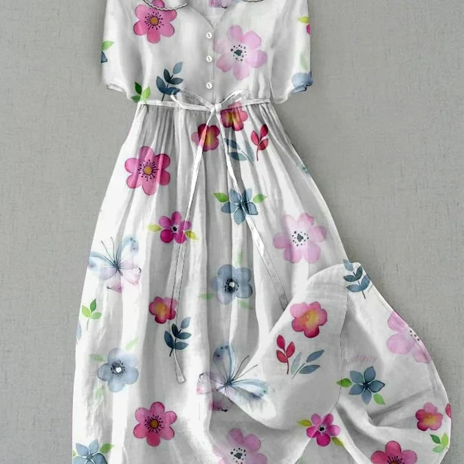Maria | Robe fleurie à taille ajustable et lacets