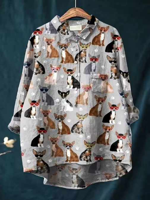 Marie | Blouse à motif chihuahua