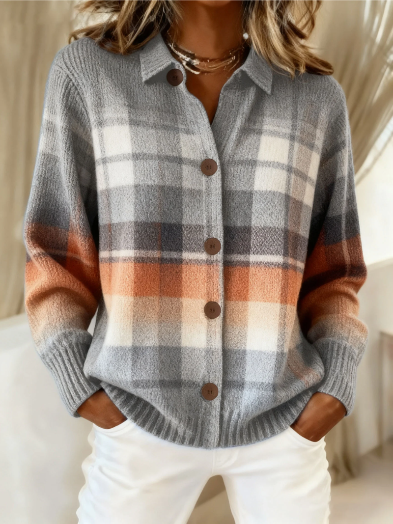 Marlene | Cardigan à carreaux dégradé chaud