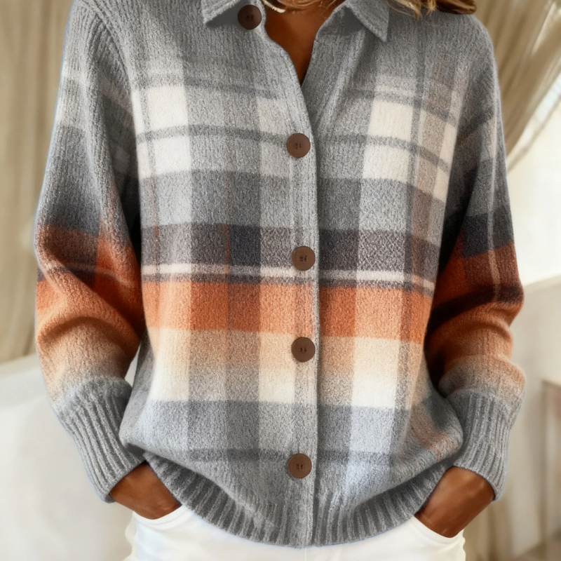 Marlene | Cardigan à carreaux dégradé chaud