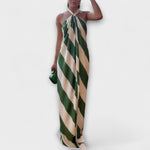 Marlowe - Robe longue rayée, dos nu, col halter