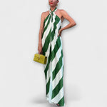 Marlowe - Robe longue rayée, dos nu, col halter