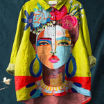 Martha | Blouse décontractée à imprimé portrait de Frida façon peinture à l'huile