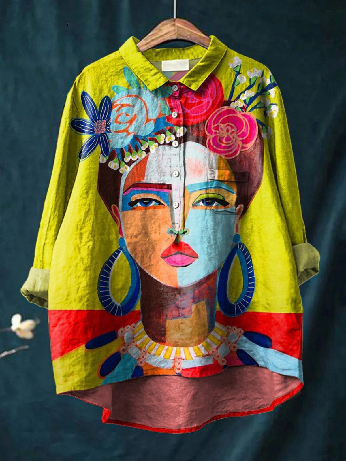 Martha | Blouse décontractée à imprimé portrait de Frida façon peinture à l'huile