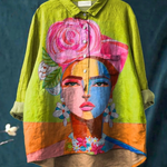 Martha | Blouse décontractée à imprimé portrait de Frida façon peinture à l'huile