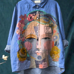 Martha | Blouse décontractée à imprimé portrait de Frida façon peinture à l'huile