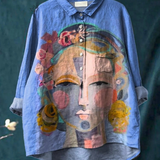 Martha | Blouse décontractée à imprimé portrait de Frida façon peinture à l'huile