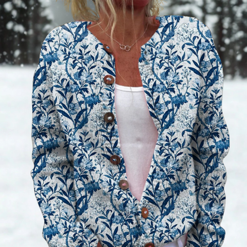 Mary | Cardigan à motif botanique bleu