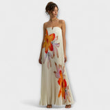 Michelle - Robe longue décolleté cœur fleurie orange