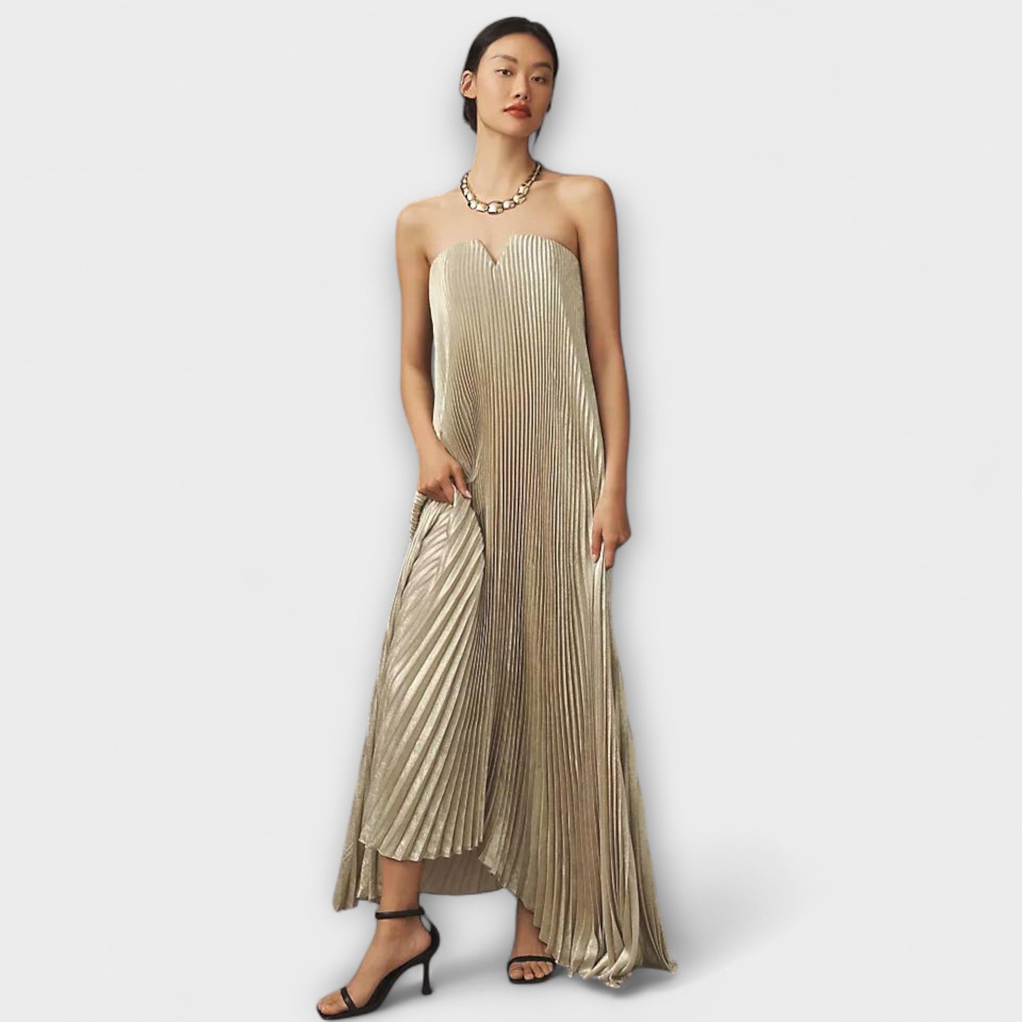 Michelle - Robe longue décolleté cœur fleurie orange
