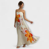 Michelle - Robe longue décolleté cœur fleurie orange