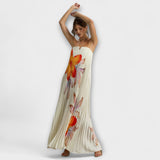 Michelle - Robe longue décolleté cœur fleurie orange