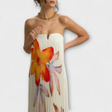 Michelle - Robe longue décolleté cœur fleurie orange