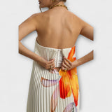 Michelle - Robe longue décolleté cœur fleurie orange