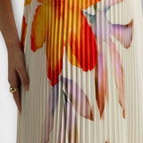 Michelle - Robe longue décolleté cœur fleurie orange