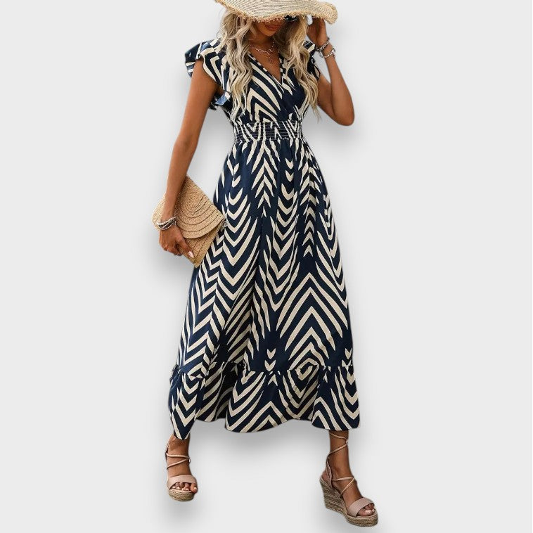 Milena | Robe à imprimé intégral et taille smockée
