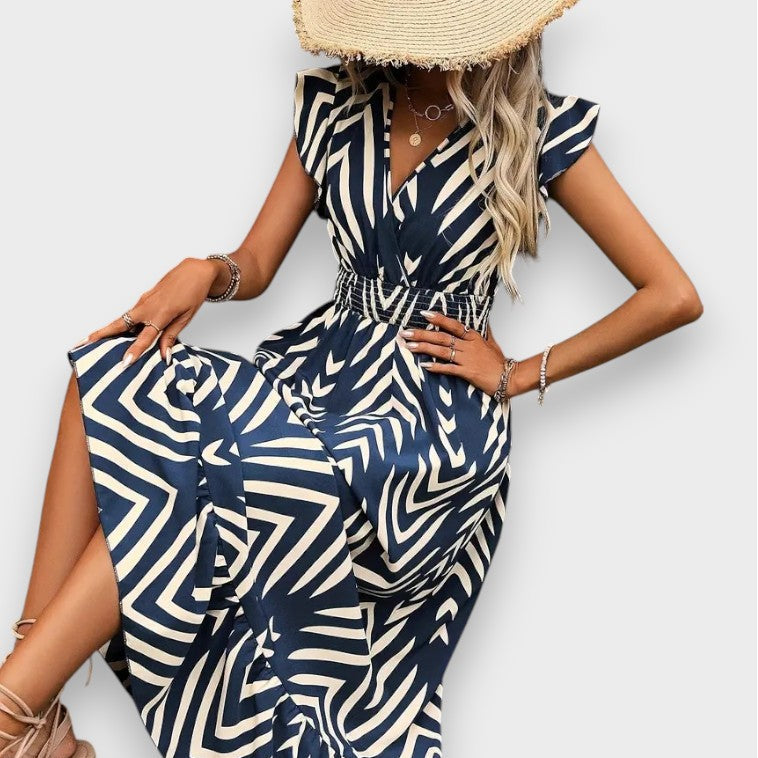 Milena | Robe à imprimé intégral et taille smockée