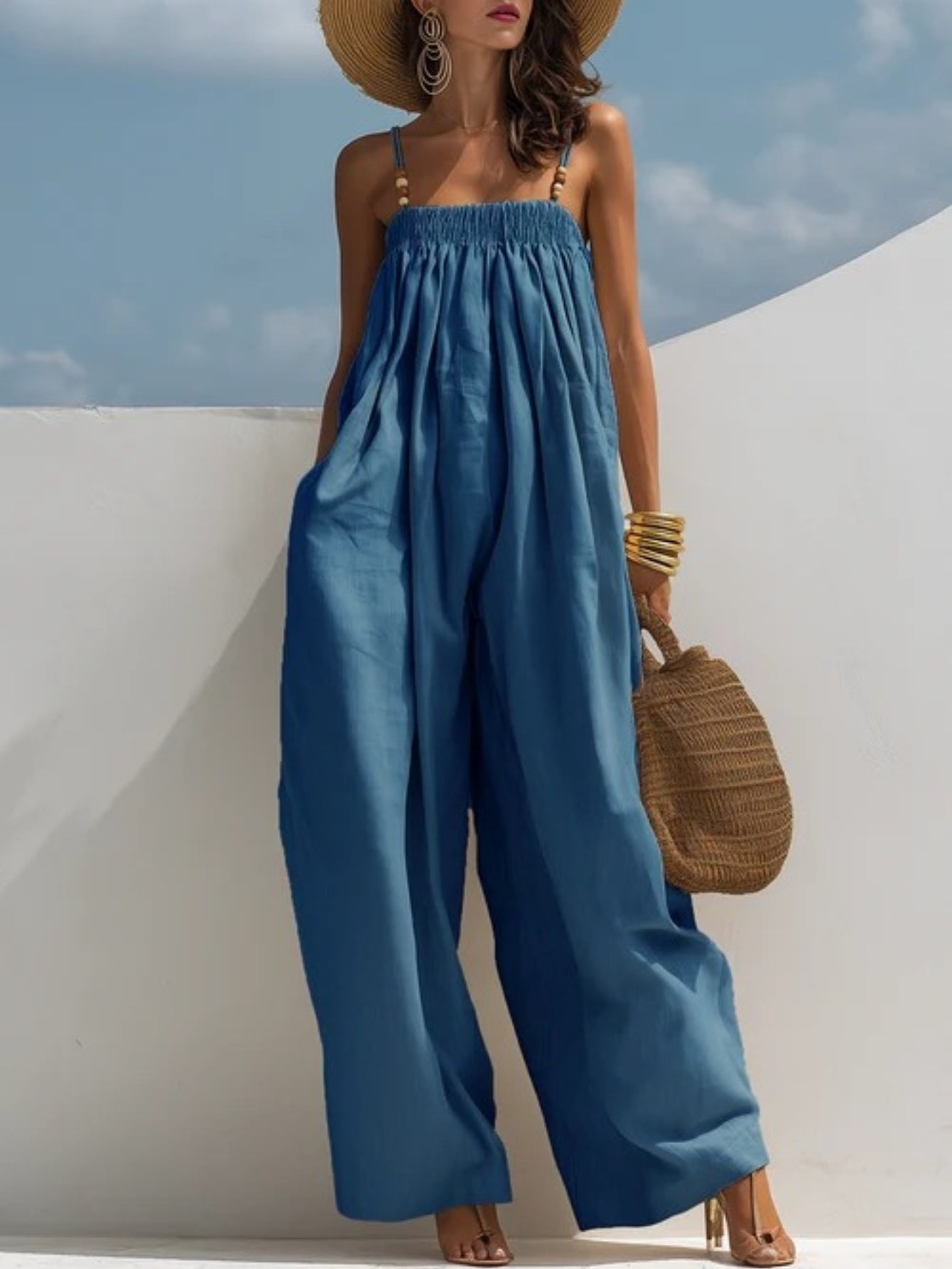 Molly - Combinaison en denim jambes larges