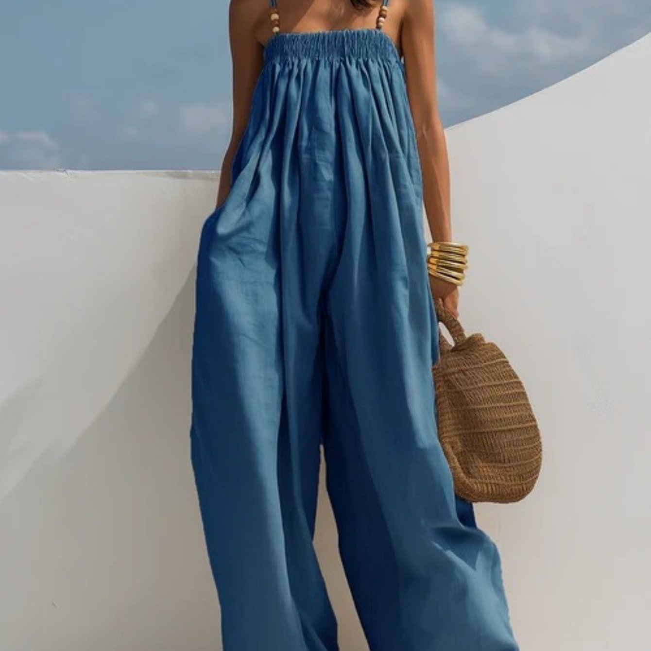 Molly - Combinaison en denim jambes larges