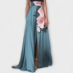 Natalie - Robe longue trapèze fleurie à col rond sans manches