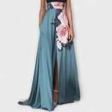 Natalie - Robe longue trapèze fleurie à col rond sans manches