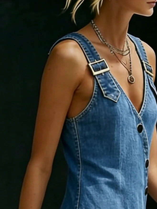 Niamh - Robe longue en denim boutonnée