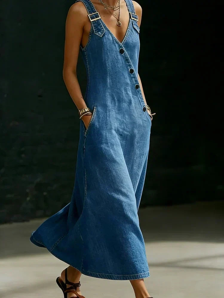 Niamh - Robe longue en denim boutonnée