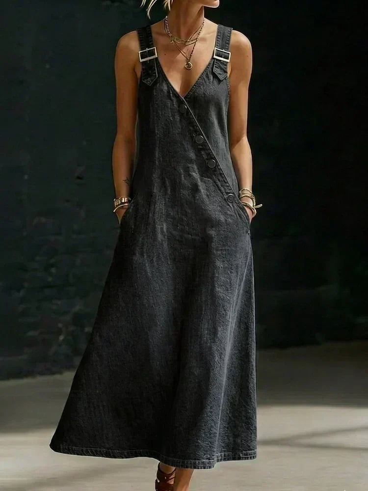 Niamh - Robe longue en denim boutonnée