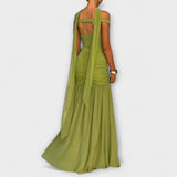 Nicole - Robe longue vert olive à encolure en V