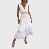 Ninfea | Robe midi sans manches bohème à détails en dentelle