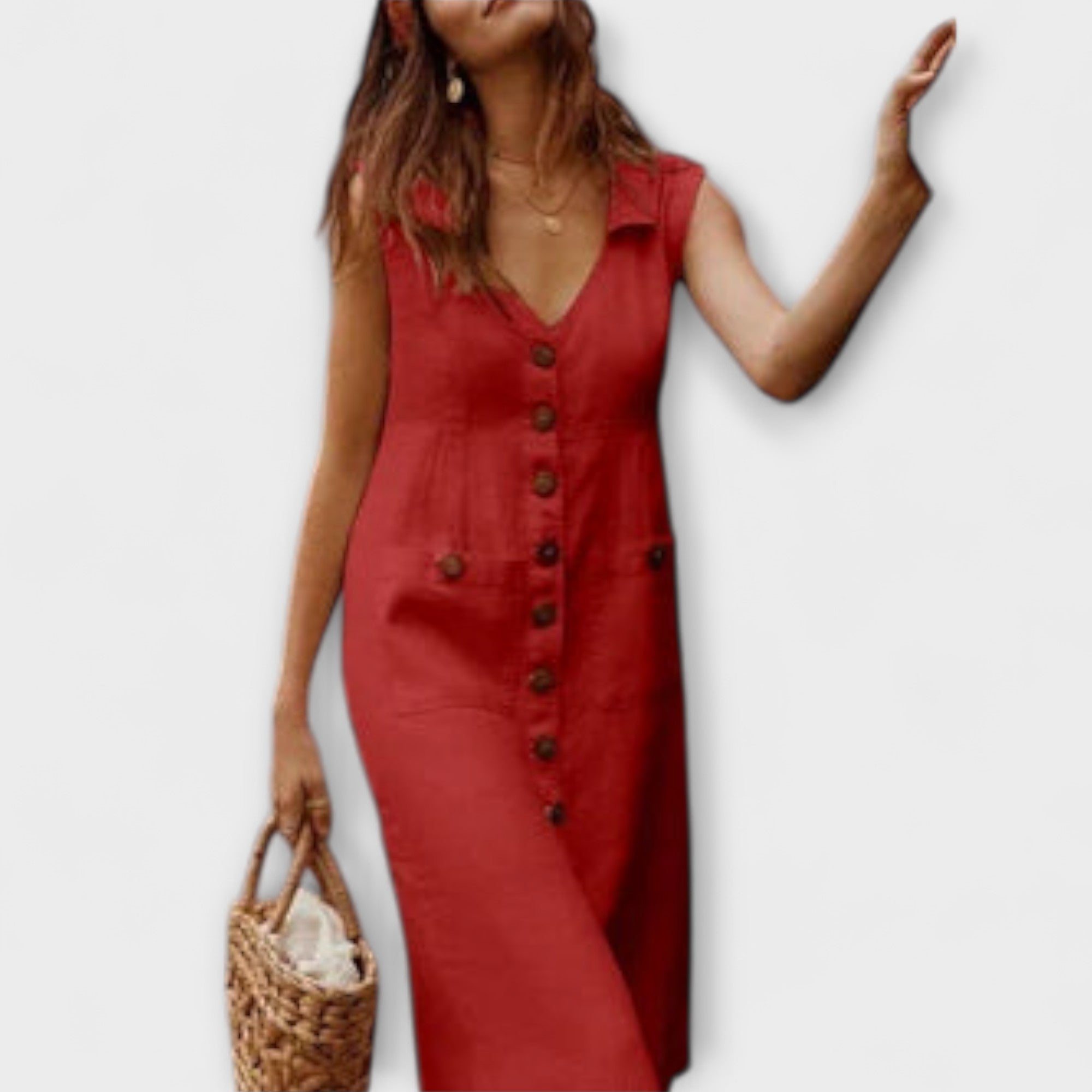 Nora – Robe trapèze en coton et lin avec col