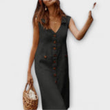 Nora – Robe trapèze en coton et lin avec col