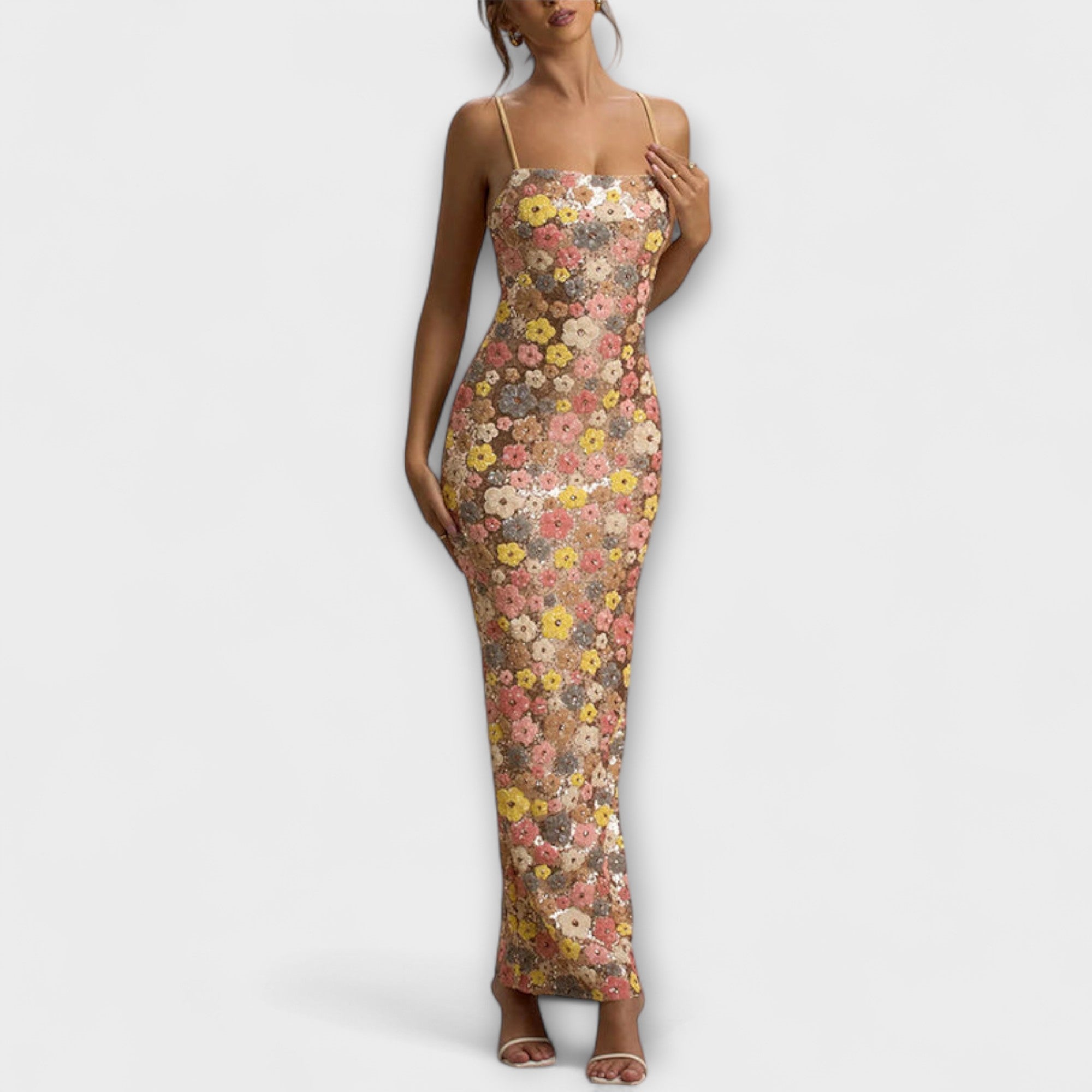 Oakley - Robe longue à paillettes florales style années 80