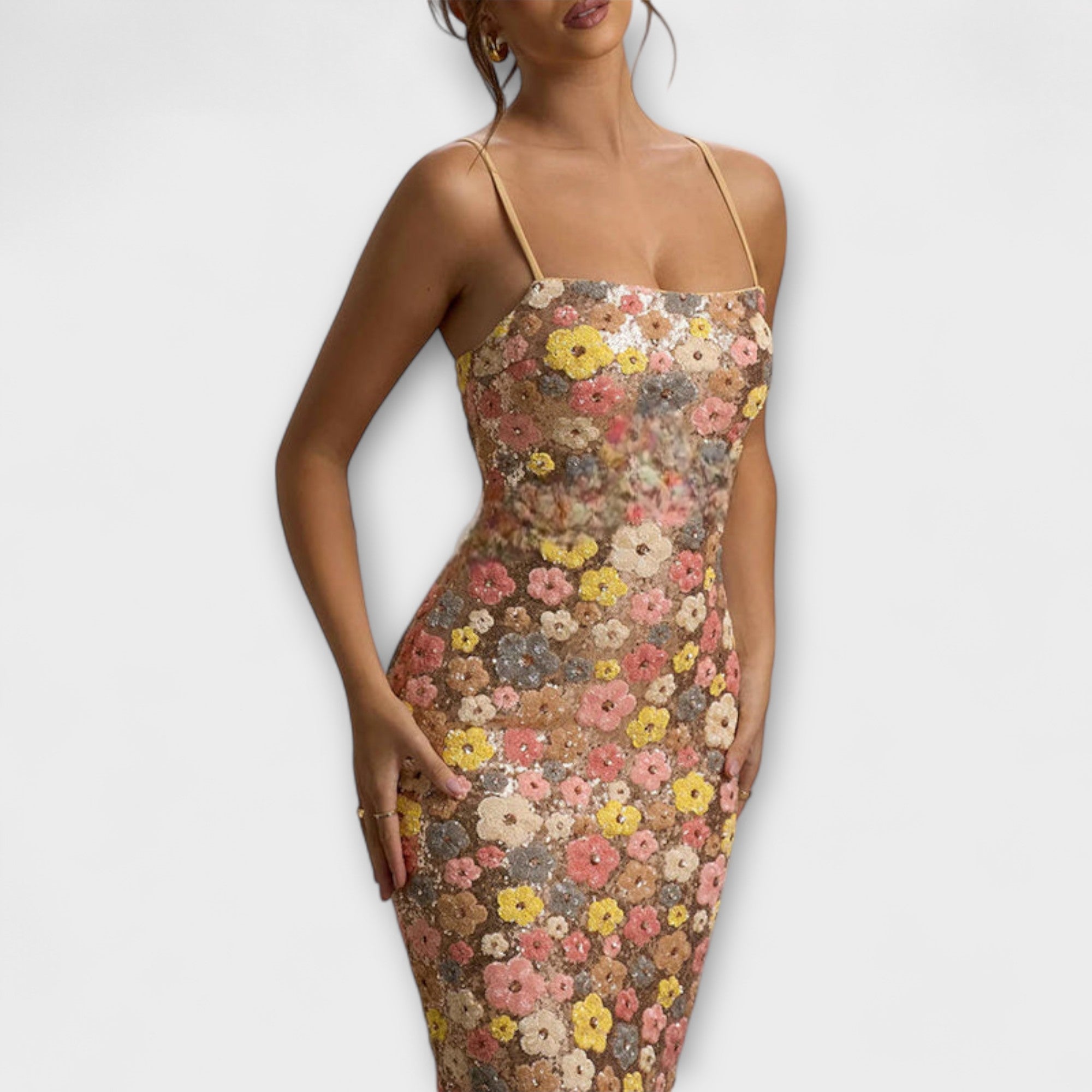 Oakley - Robe longue à paillettes florales style années 80