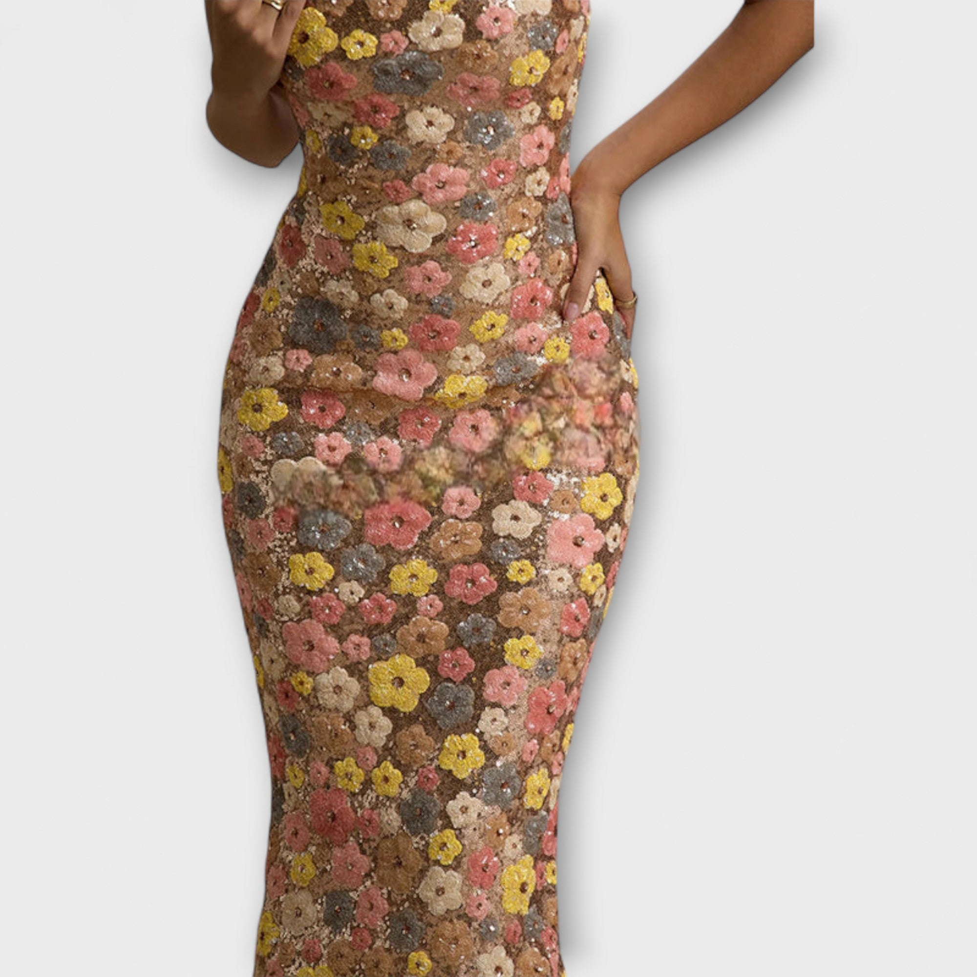 Oakley - Robe longue à paillettes florales style années 80