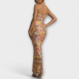Oakley - Robe longue à paillettes florales style années 80
