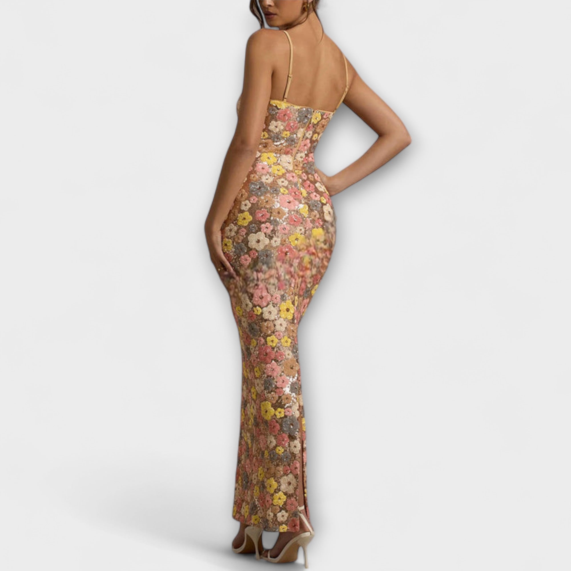 Oakley - Robe longue à paillettes florales style années 80