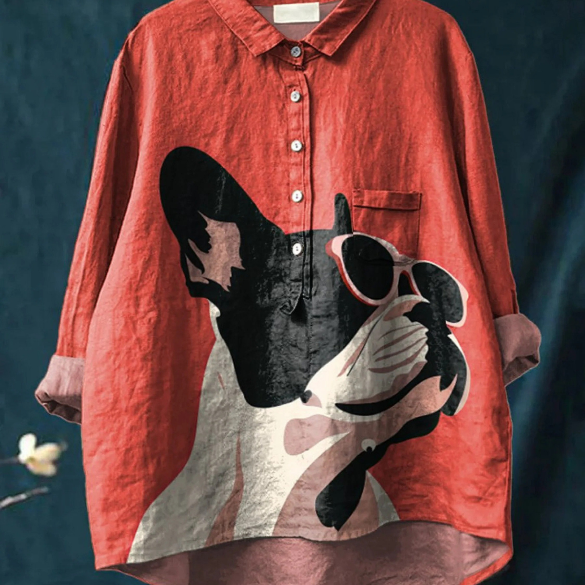 Paula | Blouse décontractée à adorable motif bouledogue français