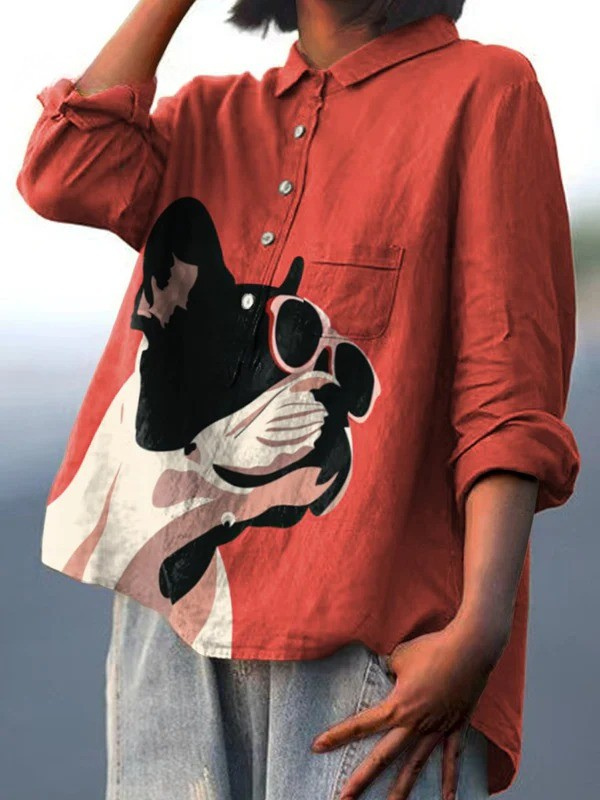 Paula | Blouse décontractée à adorable motif bouledogue français