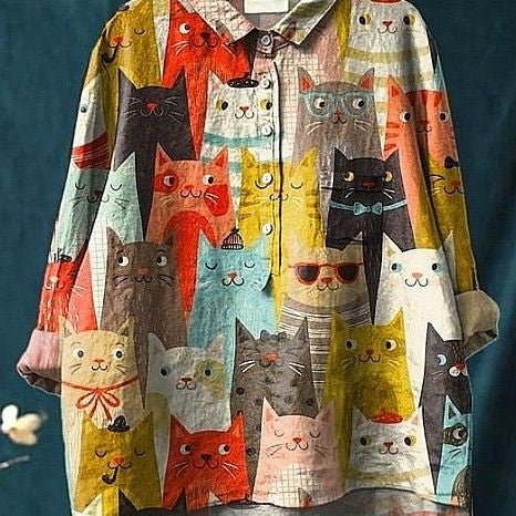 Paula | Blouse décontractée femme à imprimé chat artistique